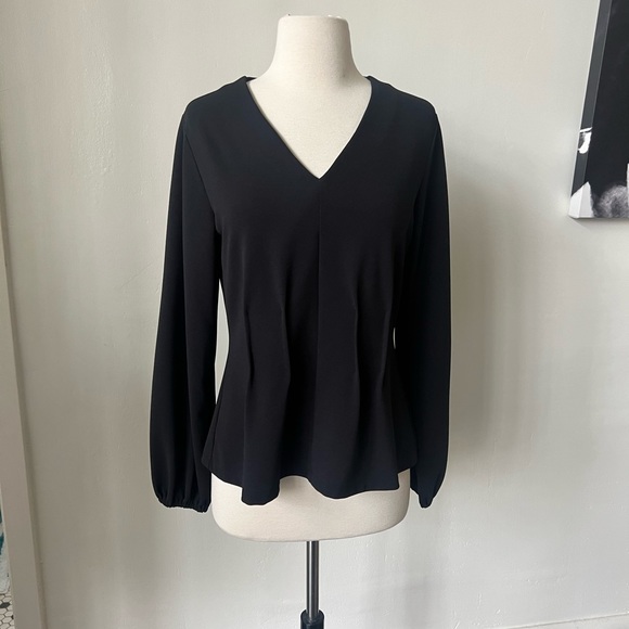 Ann Taylor Black Ling Sleeve Pin tucked Blouse - Picture 2 of 10